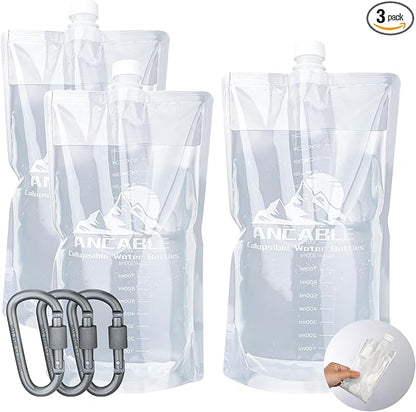 64oz Collapsible Water Bottles, 3-Pack Reusable Travel Foldable Water Bottles for Hiking Camping Running Bike, BPA-Free Water Bottle