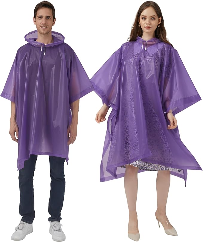 Rain Ponchos for Adults, 2 Pack Raincoats Jacket Reusbale with Drawstring Hood Sleeves for Women Men