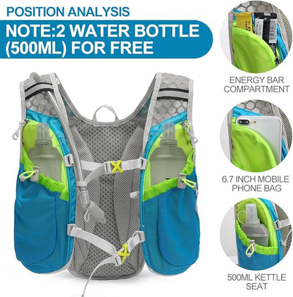 Hydration Pack Backpack，IX INOXTO Running Hydration Vest with 1.5L ( 50 oz) Water Bladder for Men Women，Lightweight Water Backpack for Hiking Cycling Climbing Camping