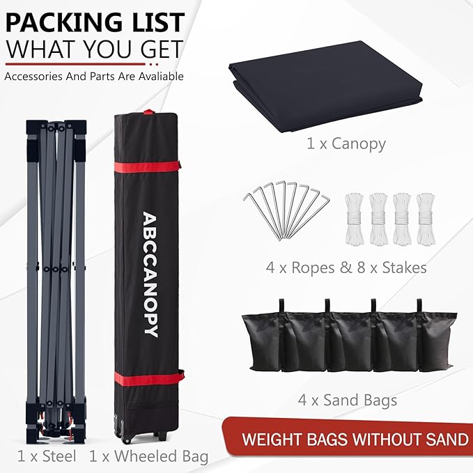 ABCCANOPY Outdoor Pop up Canopy Tent, 8x8 Instant Portable Canopy for Camping, Beach, Backyard, Black