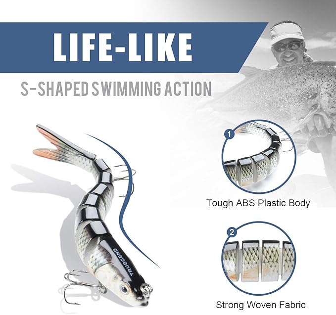 TRUSCEND Easy Catch Swimmax, Magic Noisy Turbulent Wiggling and Vibrating Actions for More Bites, Segmented Swimbait Jointed by Dyneema Strongest Fiber, Lifelike Fishing Lures for Relax Family Fishing