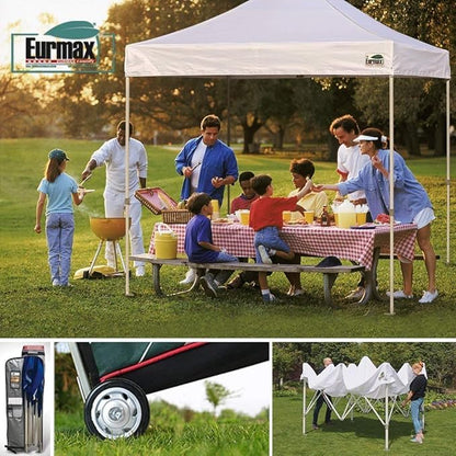 Eurmax USA 8'x8' Pop-up Canopy Tent Commercial Instant Canopies with 4 Removable Zipper End Side Walls and Roller Bag, Bonus 4 SandBags(Beige)