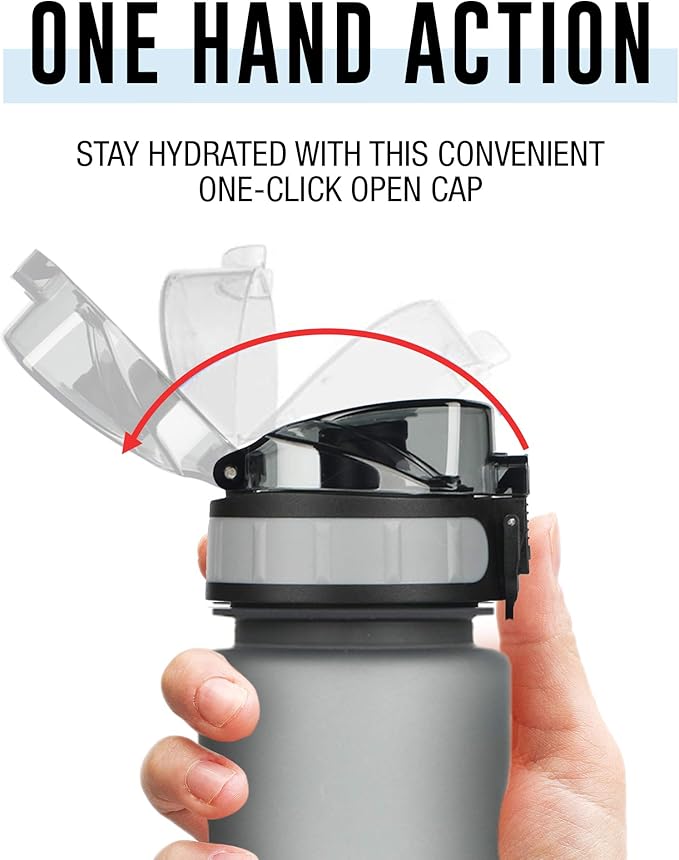 Tritan Sports Water Bottle with Magnetic Silicone Carry Strap & One Click Open Cap - Magnetic Drink Holder for Metal Equipment - Bottle w/Straps for Backpack, Belt & More (30oz, Sky Blue)