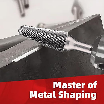 EZARC Tungsten Carbide Rotary Burr Bit, SL-5 Taper Shape Radius End Double Cut Carbide Burr 1/4" Shank Die Grinder Cutting Burrs Bit for Metal Working & Sturdy Storage Case