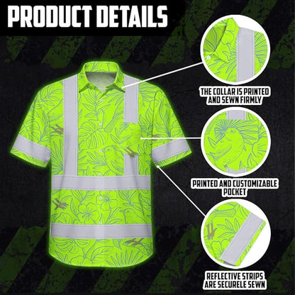 High Visibility Hawaiian Shirt for Men Tropical Shirts Custom Name Floral Outfit Reflective Safety Workwear