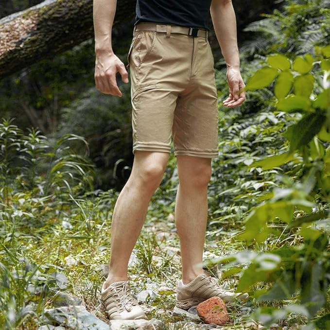 FREE SOLDIER Men's Outdoor Convertible Hiking Pants with Belt Lightweight Quick Dry Tactical Cargo Pants Nylon Spandex