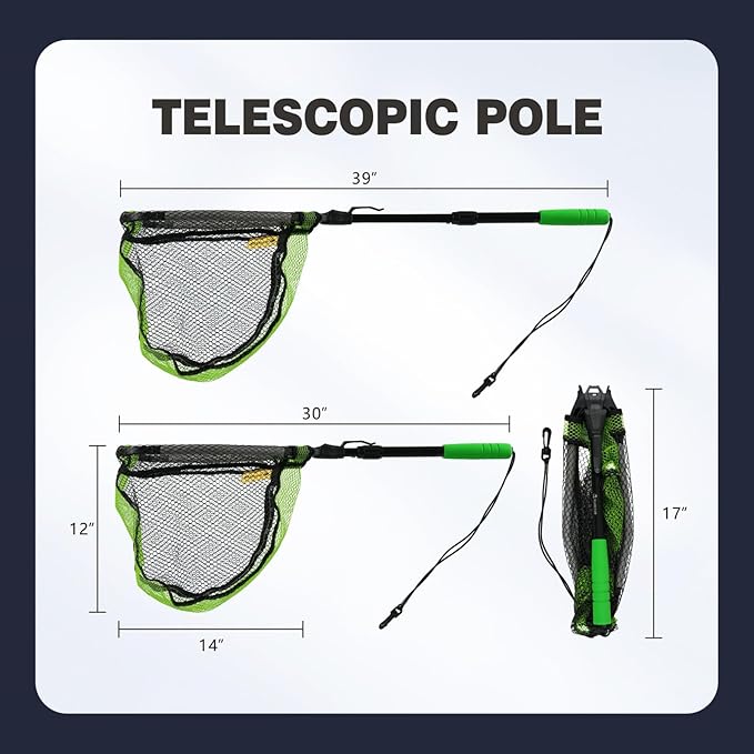 Black Paw Floating Fishing Net Foldable Telescopic Fish Landing Net with Built in Length Scale Rubber Coated for Kayak, Fly, Trout