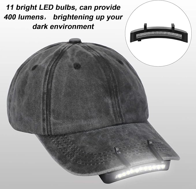 Mudder 4 Pcs Hat Light Clip 11 LED Cap Lights Clip on Hat Headlamp Battery Powered Cap Brim Lamp Black Waterproof Ultra Bright Headgear Flashlight for Hunting Camping Fishing Hiking