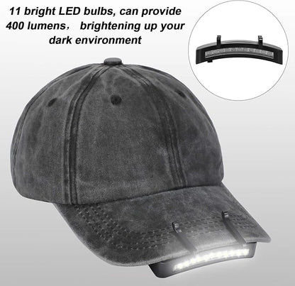 Mudder 4 Pcs Hat Light Clip 11 LED Cap Lights Clip on Hat Headlamp Battery Powered Cap Brim Lamp Black Waterproof Ultra Bright Headgear Flashlight for Hunting Camping Fishing Hiking