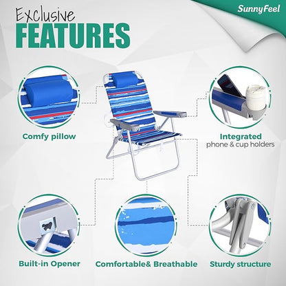 SUNNYFEEL Tall Folding Beach Chair Lightweight, Portable Sand Chair for Adults Heavy Duty 500 LBS with Cup Holders, Foldable High Camping Lawn Chairs for Camp/Outdoor/Picnic/Concert/Sports