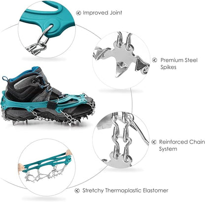 Crampons Ice Cleats Traction Snow Grips for Boots Shoes Women Men Anti Slip 19 Stainless Steel Spikes Safe Protect for Hiking Fishing Walking Climbing Mountaineering