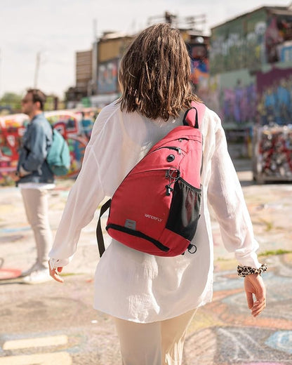WATERFLY Sling Bag Crossbody Backpack: Over Shoulder Daypack Casual Cross Chest Side Pack (Large, Red)