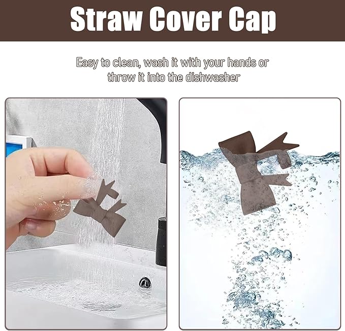 4Pcs Silicone Straw Toppers Covers for Stanley Cups 40/30oz 10mm(0.4in) Chocolate Dust-Proof Bow Straw Covers Toppers Suitbale for Stanley Cup Accessories Reusable Straws Caps