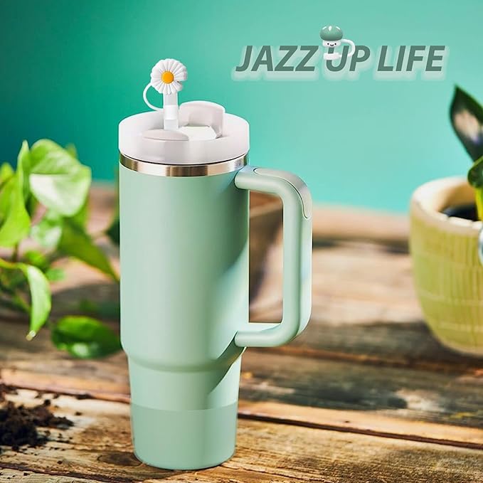 Stanley Silicone Accessories Set: 6 Pcs Spill-Proof Stopper, 2 Straw Covers, 1 Silicone Boot for 40oz & 30oz Tumbler (Eucalyptus)