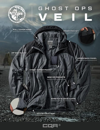 CQR Men's Lightweight Insulated Jacket, Windproof Packable Water Resistant Warm Active Coat for Hiking Work Outdoor Tactical