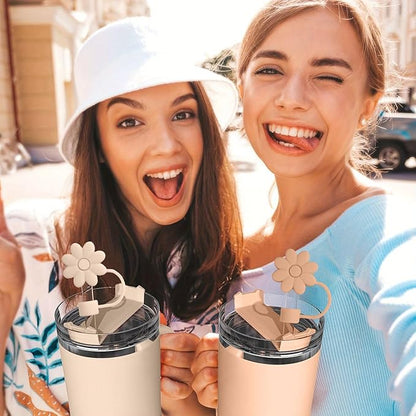 Brown Series Silicone Straw Covers Toppers for Stanley Cups 30&40 Oz Tumbler Accessories 6PCS Flower Straw Caps Dust-Proof Reusable Straws Tips Protectors for Stanley Cup 10mm 0.4in Straws