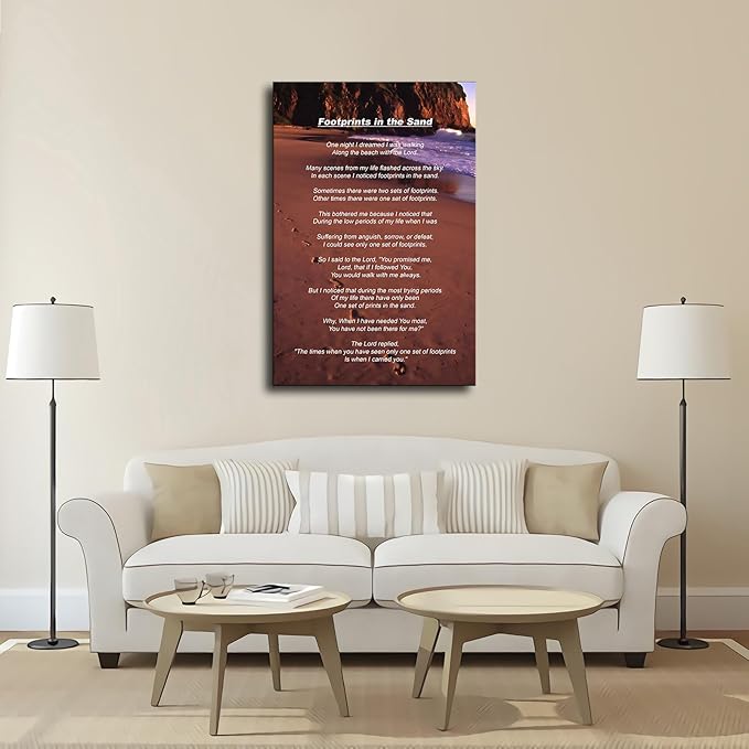 Footprints in The Sand Poem Wall Art Poster Decorative Painting Print Modern Home Bedroom Living Room Decoration Canvas Wall Art Aesthetic (08×12inch Unframed)