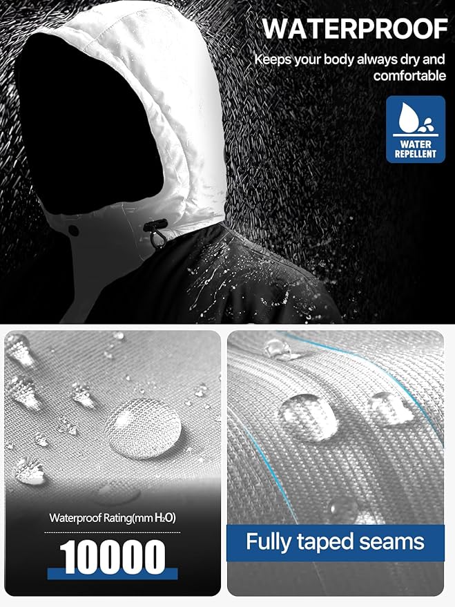 FREE SOLDIER Men's Waterproof Ski Jacket Fleece Lined Warm Winter Snow Coat with Hood Fully Taped Seams