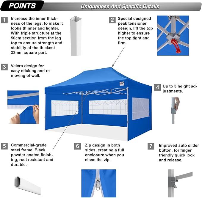 ABCCANOPY Outdoor Winter Gazebo 10x15, Premium Instant Pop Up Canopy Tent with Elegant Church Window,Snow and Rain Protection, Bonus Wheeled Bag,Royal Blue