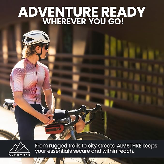 ALMSTHRE Compact Bike Frame Bag – Rust Red | Weather-Resistant, Waterproof Zippers & Dual-Sided Access for Road, MTB, and Ebike Frames