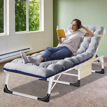 ABORON Folding Camping Cot W/Mat for Adults, Adjustable Heavy Duty Outdoor Bed,1200 D Layer Oxford Travel Camp Cots