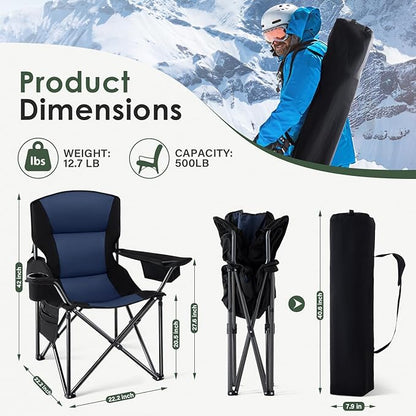 Homcosan Heated Camping Chair for Adults, Portable Outdoor Chairs with 3 Heat Levels, Oversized Foldable Lawn Chairs Without Power Bank, Perfect for Camping, Outdoor Sports, Picnics, Fishing (Blue)
