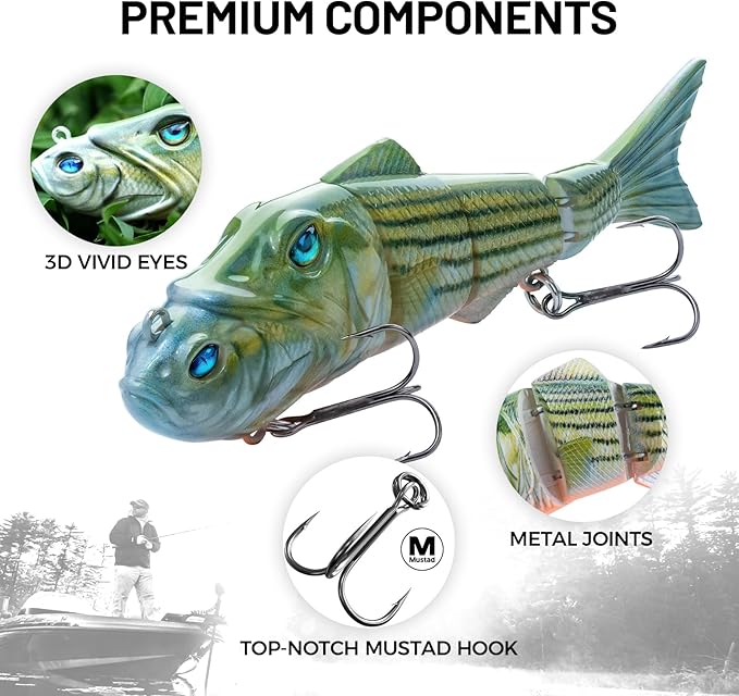 Handing Swimbaits for Bass Pike Walleye, 3 Pieces Lifelike Multi-Jointed Fishing Lures with Mustad Hooks, Fishing Bait for Freshwater and Saltwater