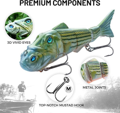 Handing Swimbaits for Bass Pike Walleye, 3 Pieces Lifelike Multi-Jointed Fishing Lures with Mustad Hooks, Fishing Bait for Freshwater and Saltwater