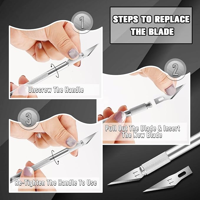 DIYSELF 2 Pack Exacto Knife Set for Crafting, Art & Leather - Precision Knife with 20 Blades #11(Sliver)