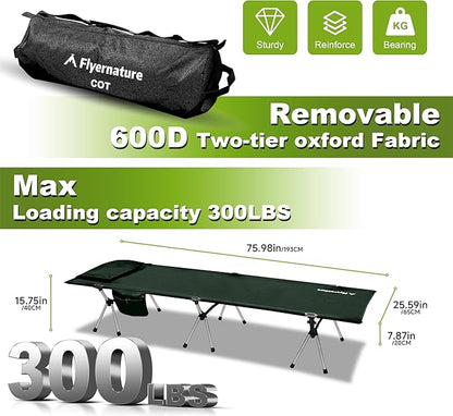 Camping Cot,Ultra-Lightweight Folding Backpacking Cot,300 LBS Weight Capacity,Adult Portable Camping Bed,Suitable for Camping,Hiking,Travel,Home,Office,Sleeping.75" x 26" x 15.8" (Green)