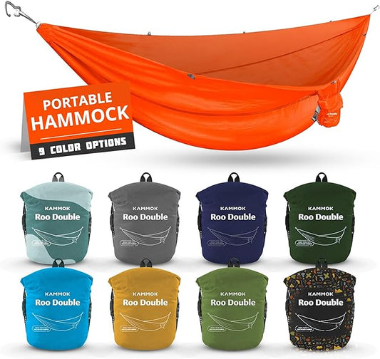 KAMMOK: Roo Double Hammock | Made from Strong & 100% Recycled Water Resistant Ripstop Fabric | Comfortable, Packable, Lightweight (Lifetime Adventure Grade Warranty), Ember Orange