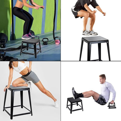 Metal Plyometric Jumping Box, Steel Fitness Exercise Jump Platforms Box for Conditioning Strength and Agility Training, 12 Inch Anti-Slip Workout Step Up Box for Home Gym