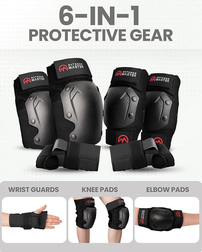 OutdoorMaster Knee Pads for Skating Knee and Elbow Pads for Adult &Youth - Skateboard Protective Gear with Wrist Guards 3 in 1 Saver Series for Skate