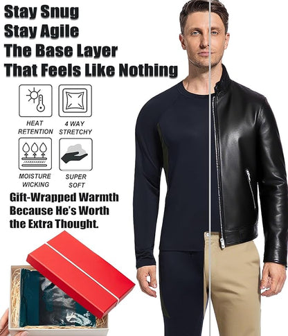 2 Pack Thermal Underwear Long Johns for Men Fleece Lined Base Layer Tops and Bottoms Set Cold Weather Winter Gear