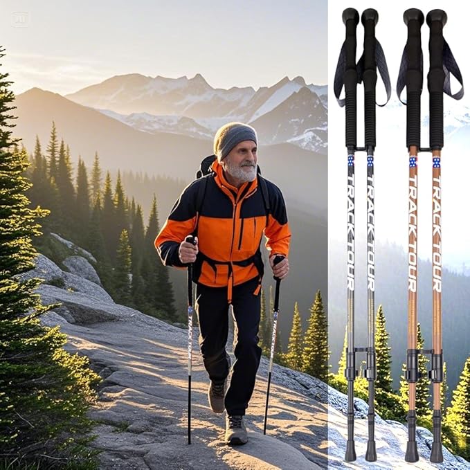 Carbon Fiber Trekking Poles Ultra Lightweight Hiking Poles Walking Sticks with Cork and EVA Foam Grips Quick Adjustable Flip Locks