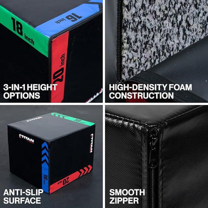 Titan Fitness Heavy Foam Plyometric Box - Pro-Duty HIIT Exercise Foam Plyo Step-Up, Box Squat, Home Garage Gym Training, Youth & Regular Sizes