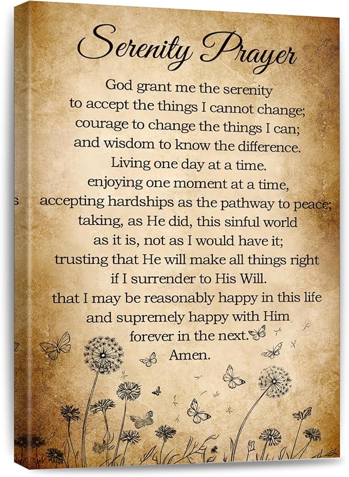 Serenity Prayer Canvas Wall Art Bible Verse Poster God Grant Me The Serenity Religious Inspirational Bible Quote Poster Prints Wall Decor Vintage Framed 12 * 18 Inch