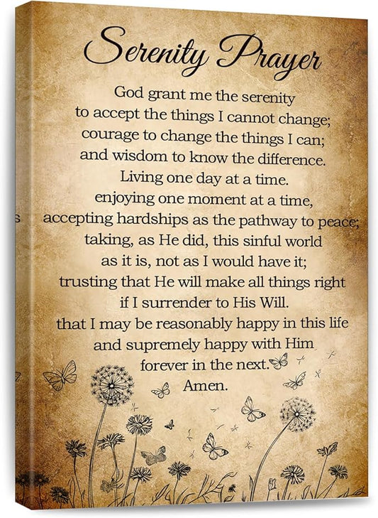 Serenity Prayer Canvas Wall Art Bible Verse Poster God Grant Me The Serenity Religious Inspirational Bible Quote Poster Prints Wall Decor Vintage Framed 12 * 18 Inch