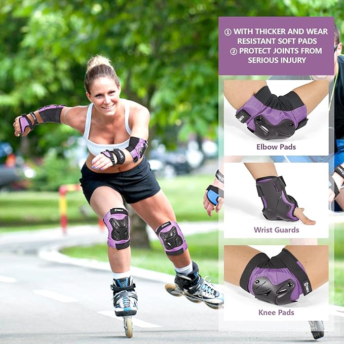 Skating Protective Gear Knee and Elbow Pads Wrist Guards for Roller Skating Skateboarding, Skate Pads Adult Knee Pads