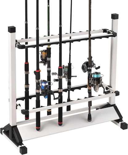 Fishing Rod Holders,Fishing Pole Holders,Fishing Rod Rack,24 Slots to Hold Rods & Reel Combo,Lightweight Aluminum Vertical Fish Pole Garage Storage Ground Display Stand (White)