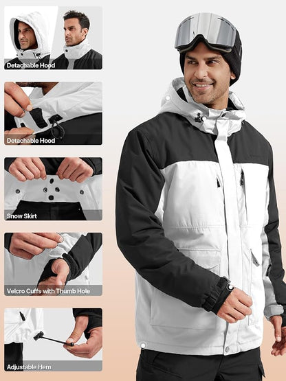 FREE SOLDIER Men's Waterproof Ski Jacket Fleece Lined Warm Winter Snow Coat with Hood Fully Taped Seams