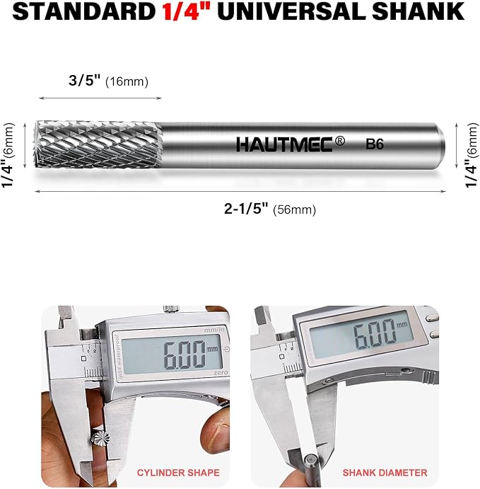 HAUTMEC Tungsten Carbide Rotary Burr Bit – 1/4" Shank, Double Cut Tungsten Rotary File for Die Grinder, Professional Grade, Suit for Metal Carving, Grinding, Engraving & Deburring - HT0196