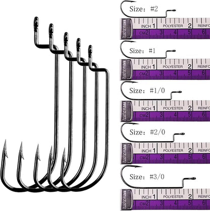 THKFISH 50pcs/100pcs/box Offset Worm Hook Fishing Hook Set Dropshot Hook Set Rubber Fish Jigs Fishing Kit # 2# 1 1/0 2/0 3/0
