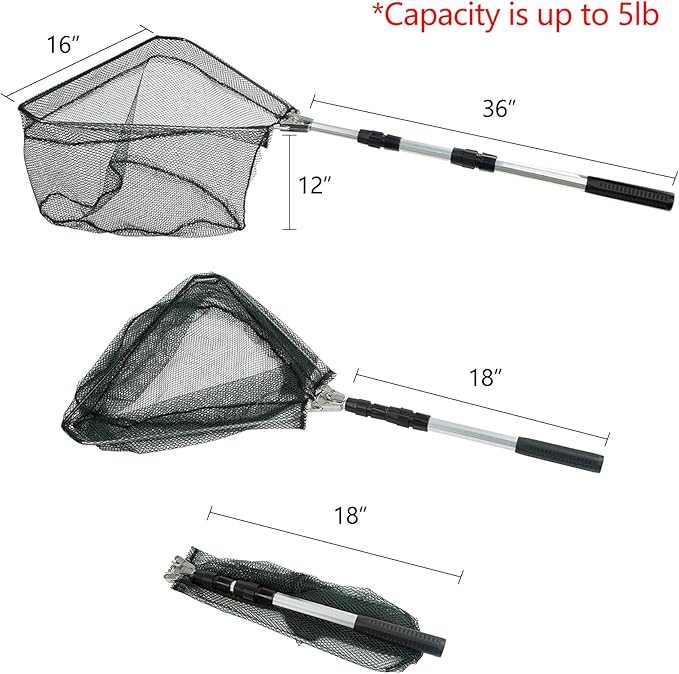 RESTCLOUD Fishing Landing Net with Telescoping Pole Handle, Fishing net Freshwater for Kids Men Women, Extend to 40-63 Inches