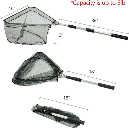 RESTCLOUD Fishing Landing Net with Telescoping Pole Handle, Fishing net Freshwater for Kids Men Women, Extend to 40-63 Inches