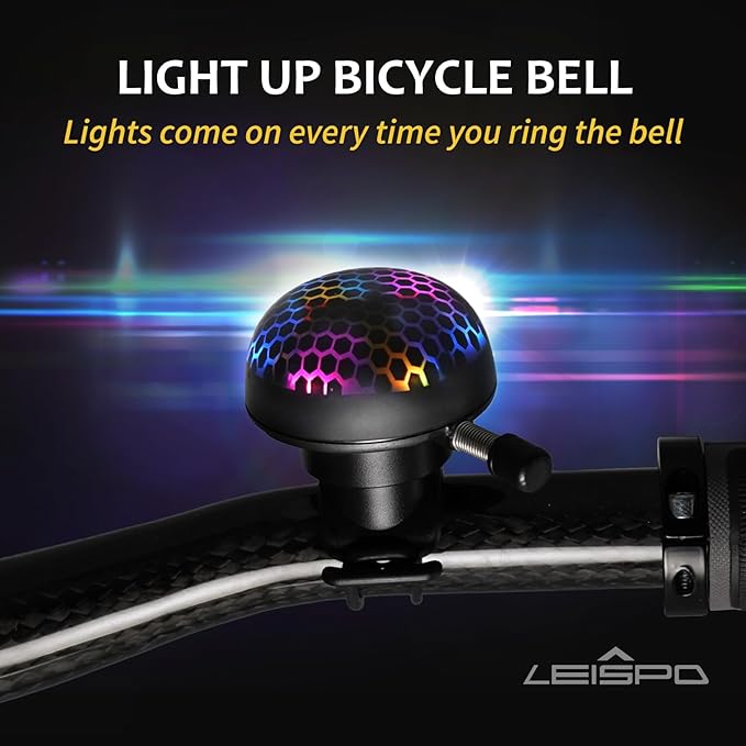 Electric Bike Ring Bell - Loud Bicycle Horn for Adult Bikes 5 Sounds 100dB - Classic Bicycle Bells for Road Bike- Rechargeable & Water Resistant, Light Up Bike Bell for Kids & Adults (Black)