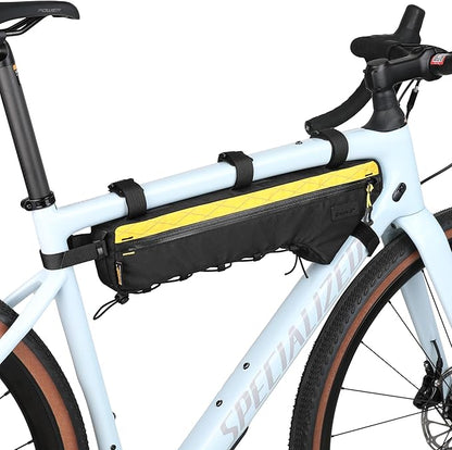Rhinowalk BHD0017 Bike Frame Triangle Bag 2.4L, Waterproof Tool Storage Bag with YKK Zippers, Pump Holder & Cable Port Slim Fit – Black+Yellow