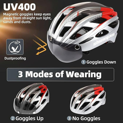 Shinmax Bike Helmet, CPSC/CPC Bike Helmet for Adult Men Women with Magnetic Goggles&Led Back Light Cycling Helmet Adjustable SM-T69