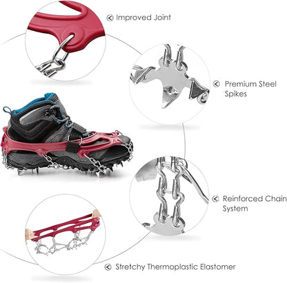 Crampons Ice Cleats Traction Snow Grips for Boots Shoes Women Men Anti Slip 19 Stainless Steel Spikes Safe Protect for Hiking Fishing Walking Climbing Mountaineering