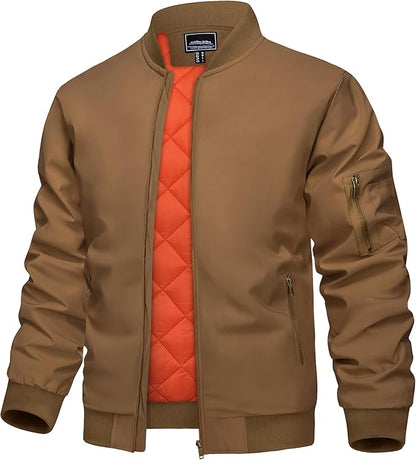 KEFITEVD Men's Jacket Casual Windproof Bomber Jackets Full Zip Windbreaker Warm Winter Padded Coats